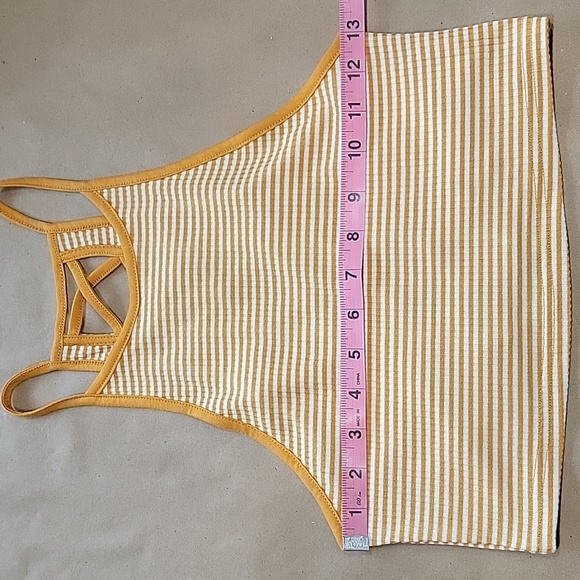 Forever 21 Golden Yellow & White Striped Criss Cross Ladder Back Cropped Tank - Picture 5 of 12